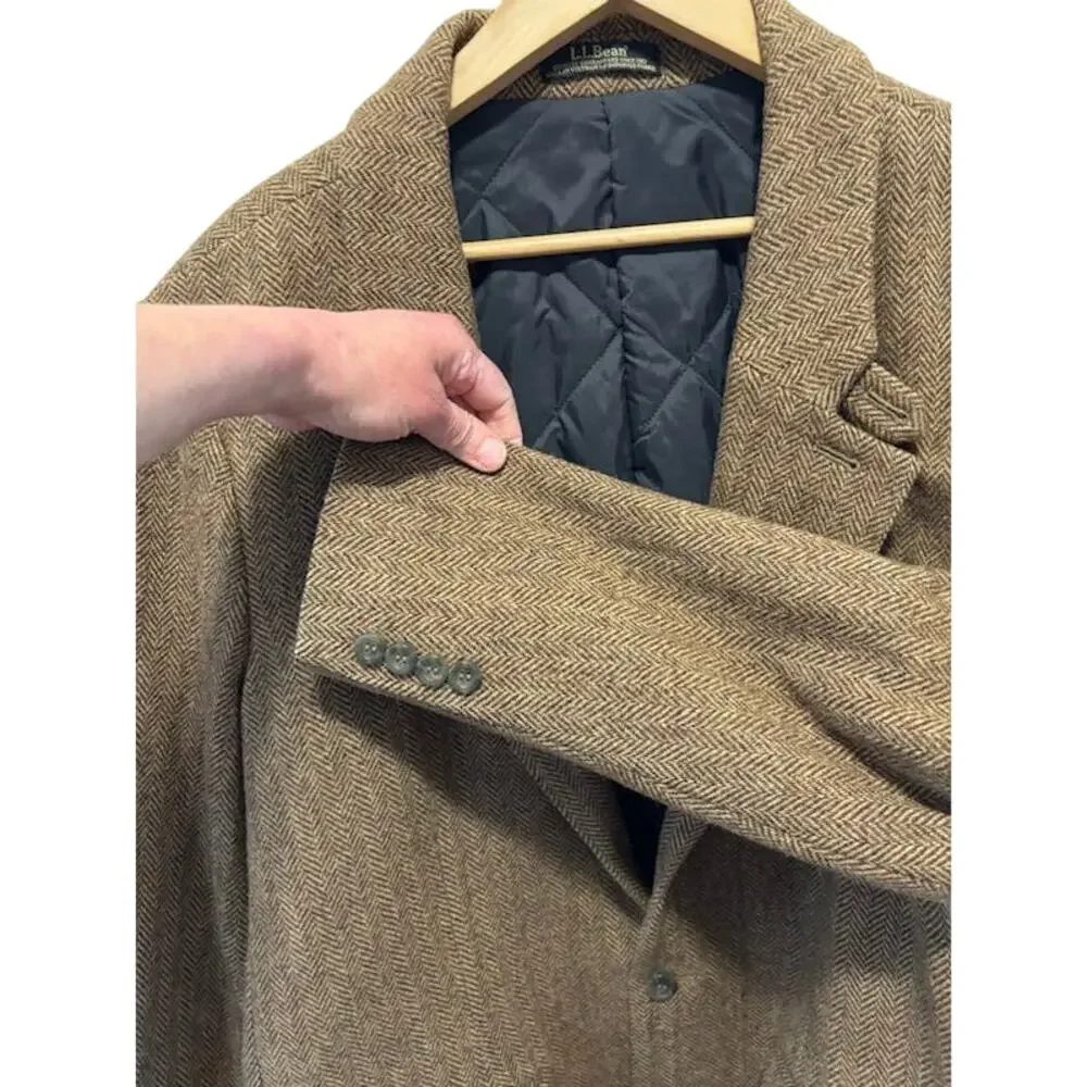 L. L. Bean sports coat jacket 42 R herringbone tweed Shetland Wool Thinsalate - Picture 5 of 10
